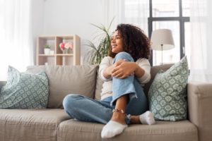 happy woman after receiving in-home behavioral health treatment